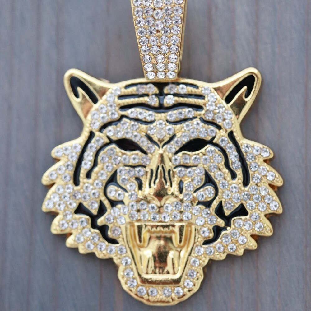 Tiger Ice Pendant Rhinestones 18k Gold Plated